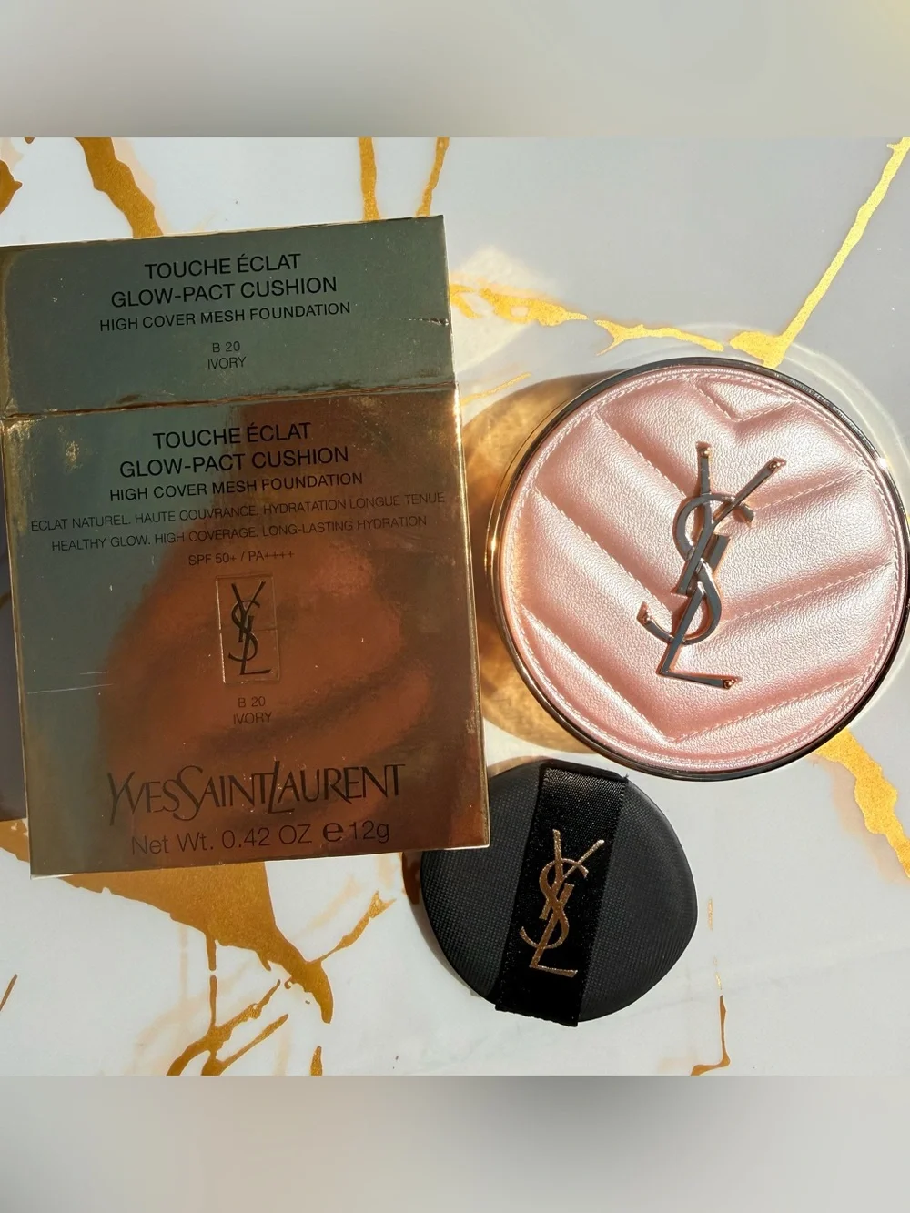 YSL Cushion Foundation TOUCHE ÉCLAT Glow Pact Mesh Shade B20 Ivory SPF 50